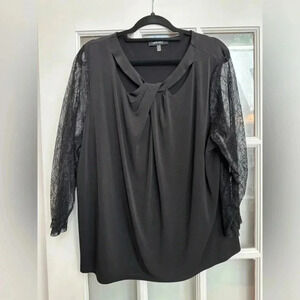 Nine West | Black Criss Cross Sheer Long Sleeve Blouse Plus Size 3X NWOT
